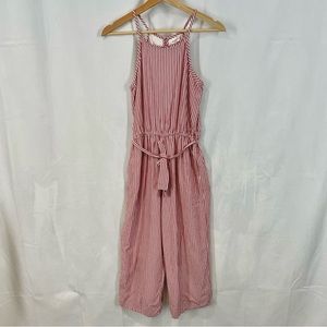 Abercrombie Kids Halter Cropped Wide Leg Striped Jumpsuit Red and White 13/14